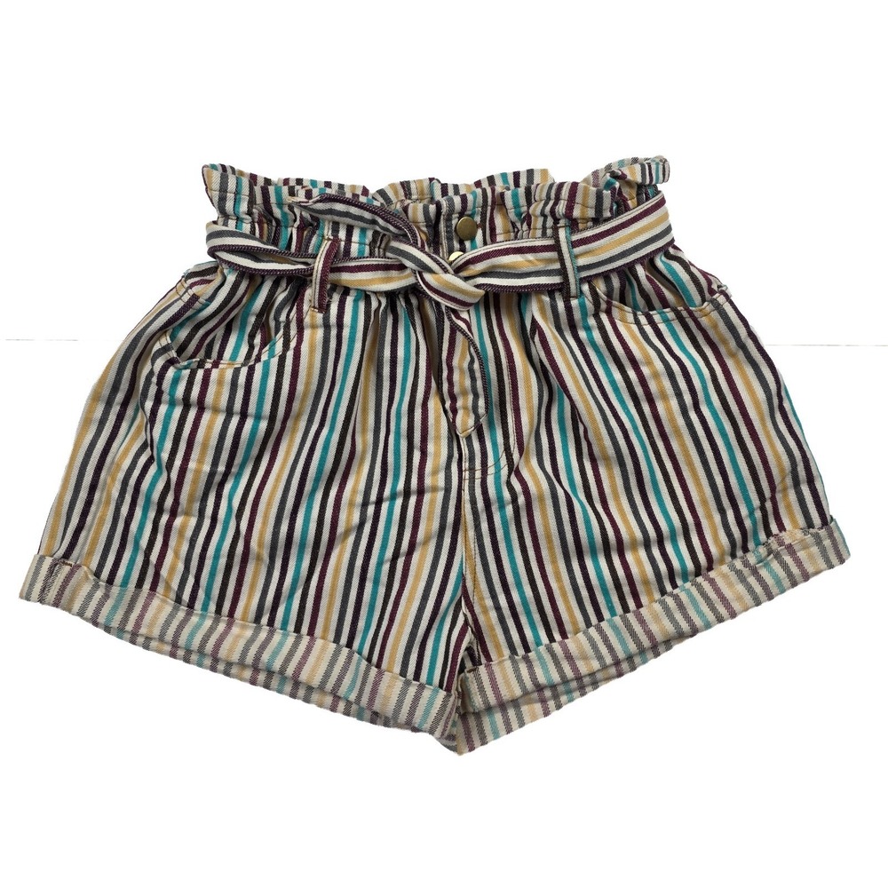 Entro Green Sriped Paperbag Shorts Women's Size Large